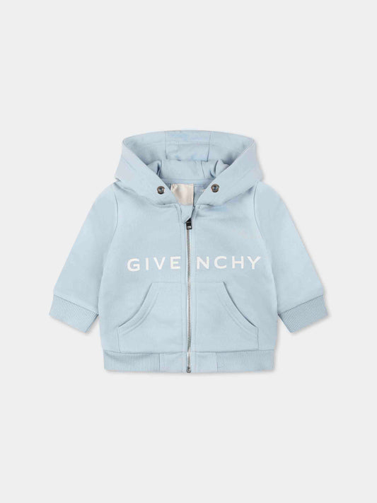 Light blue sweatshirt for baby boy with white logo