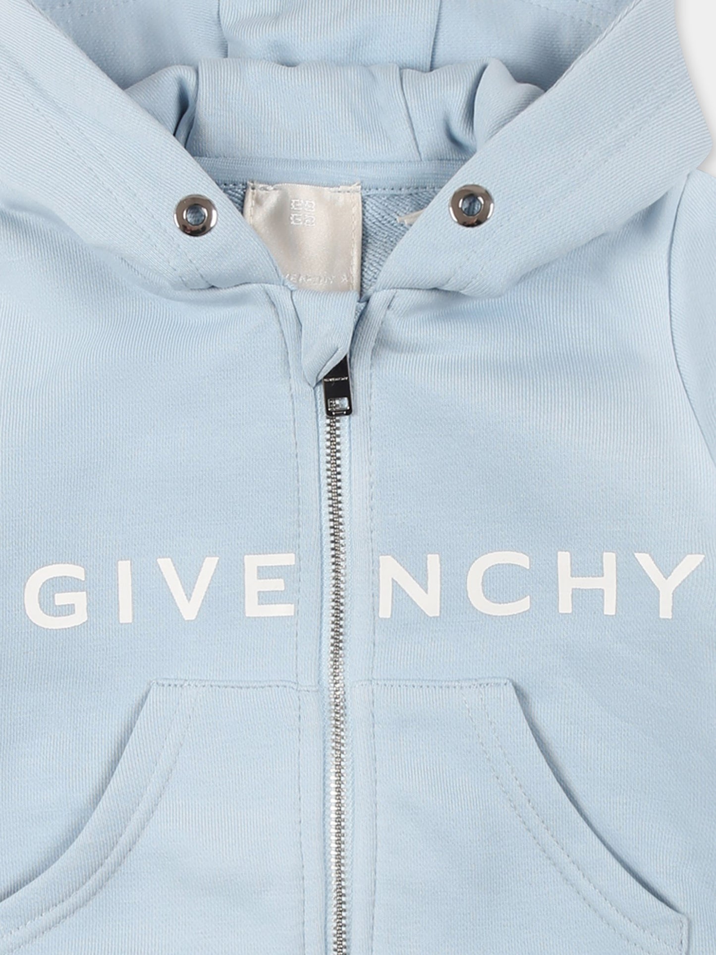 Light blue sweatshirt for baby boy with white logo