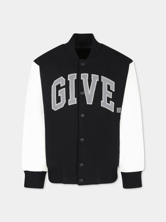 Bomber nero per bambini con logo,Givenchy Kids,H30702 09B