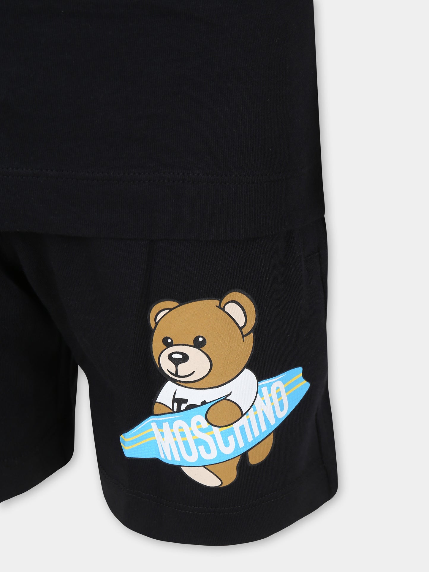 Completo nero per bambino con Teddy Bear e tavola da surf,Moschino Kids,HUG00L LAA23 60100