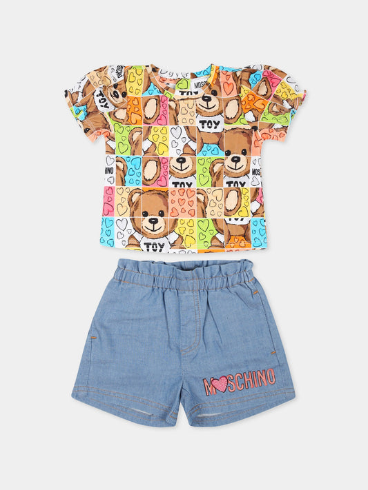 Completo multicolor per neonata con Teddy Bear,Moschino Kids,MDG015 L0E22 40168