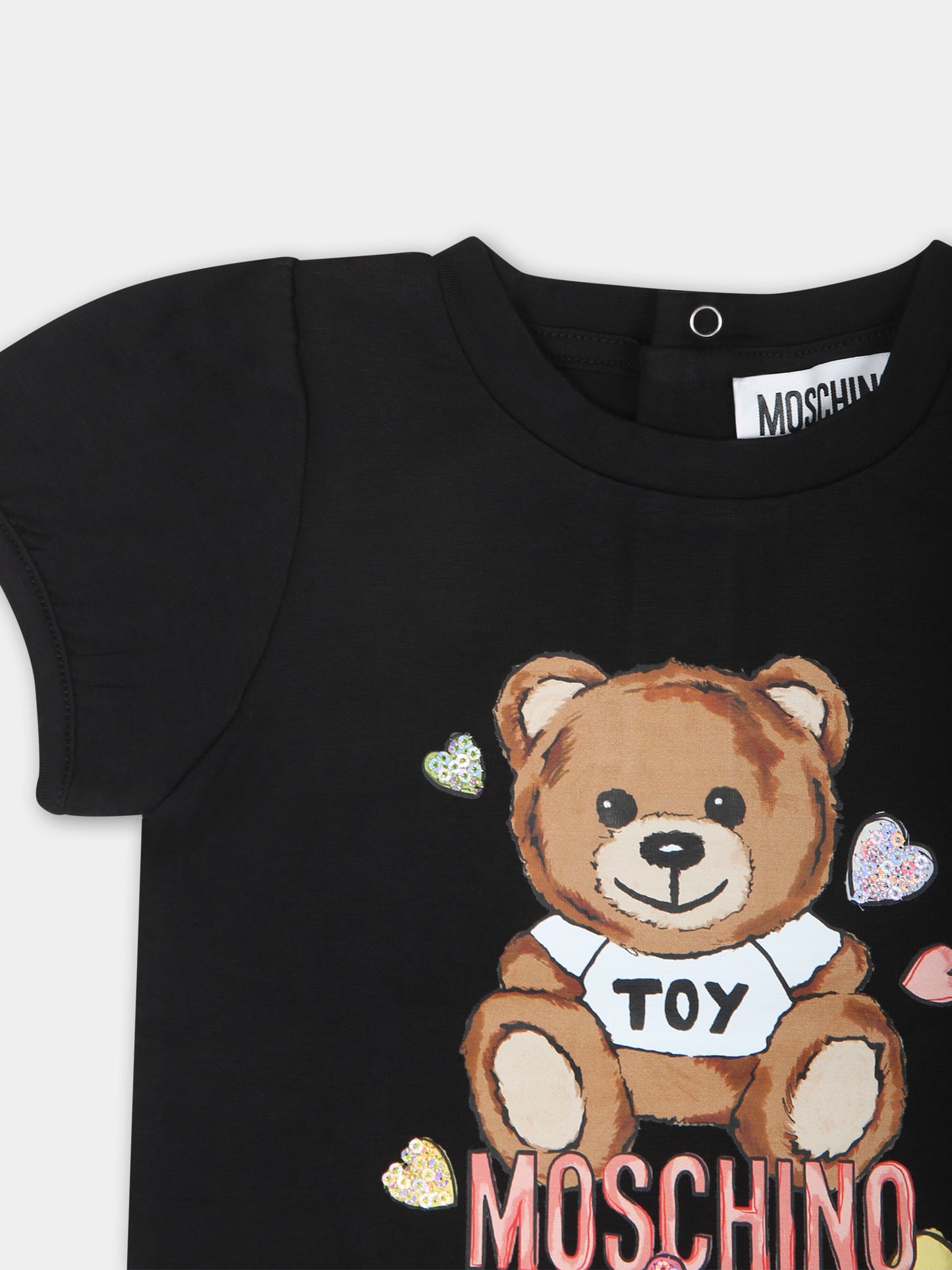 T-shirt nera per neonata con Teddy Bear e cuore,Moschino Kids,MDM03F LBA10 60100