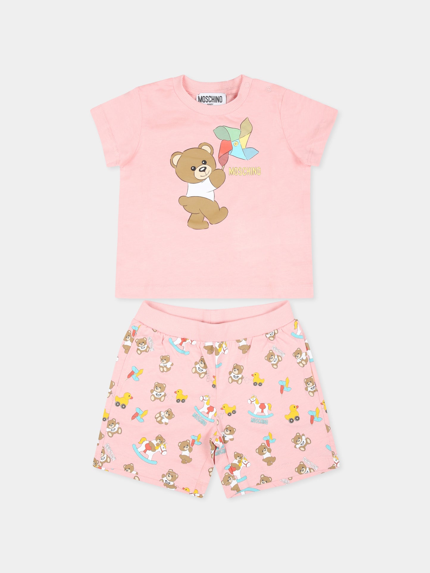 Completo rosa per neonata con Teddy Bear e girandola,Moschino Kids,MSG00M LAB92 83536