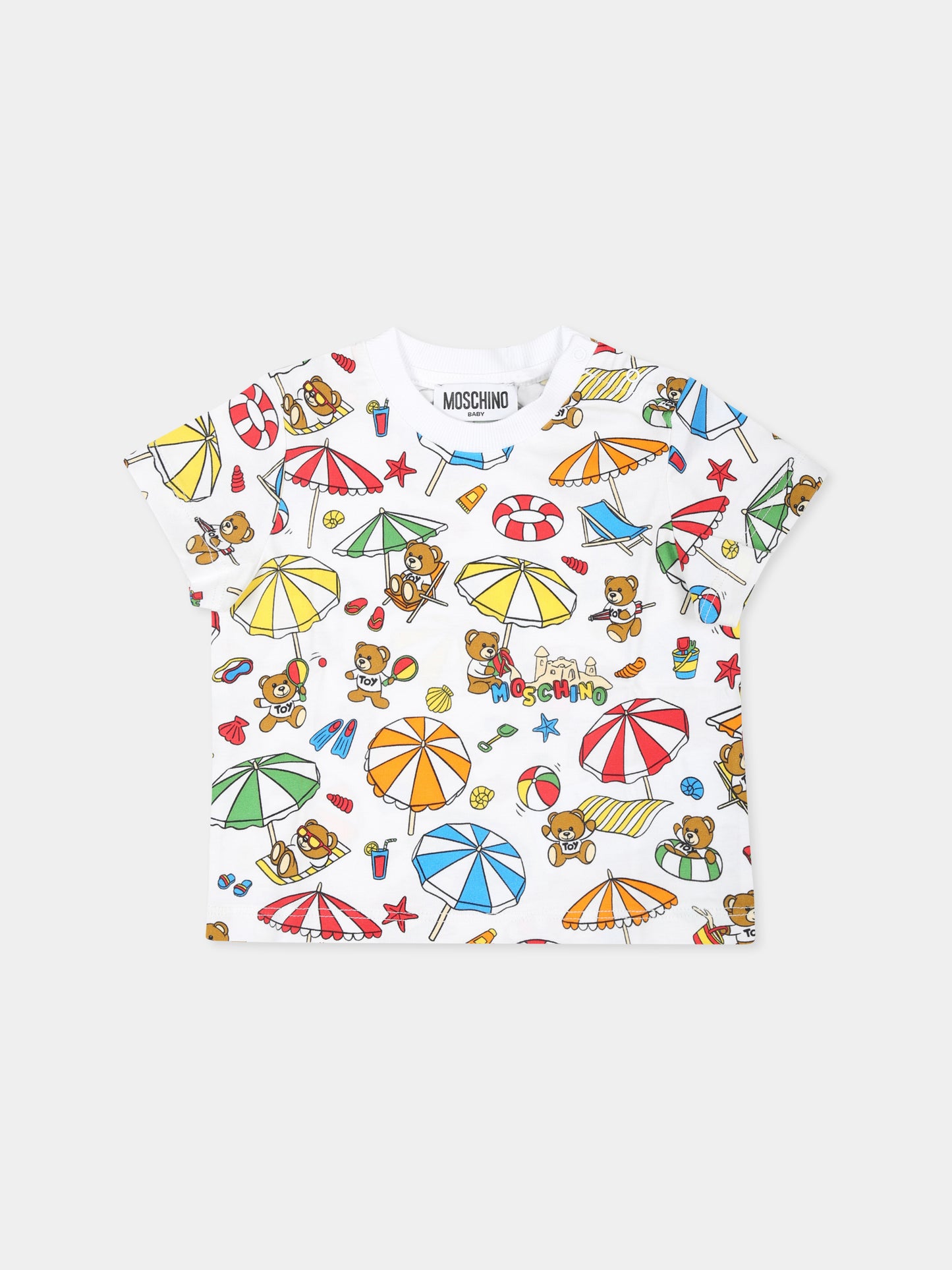 T-shirt bianca per neonato con Teddy Bear e stampa,Moschino Kids,MUM041 LAB93 84376