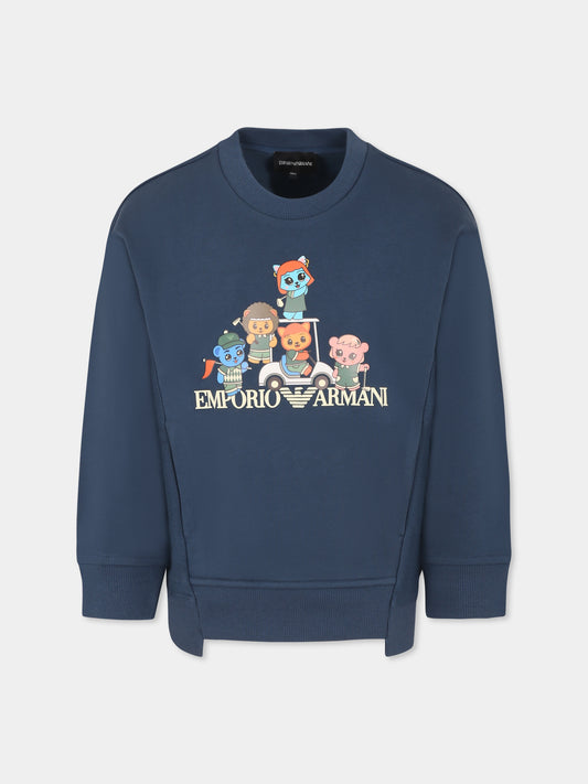 Felpa blu per bambino con Manga Bear Crew,Emporio Armani,EB000270 AF13552 UB150