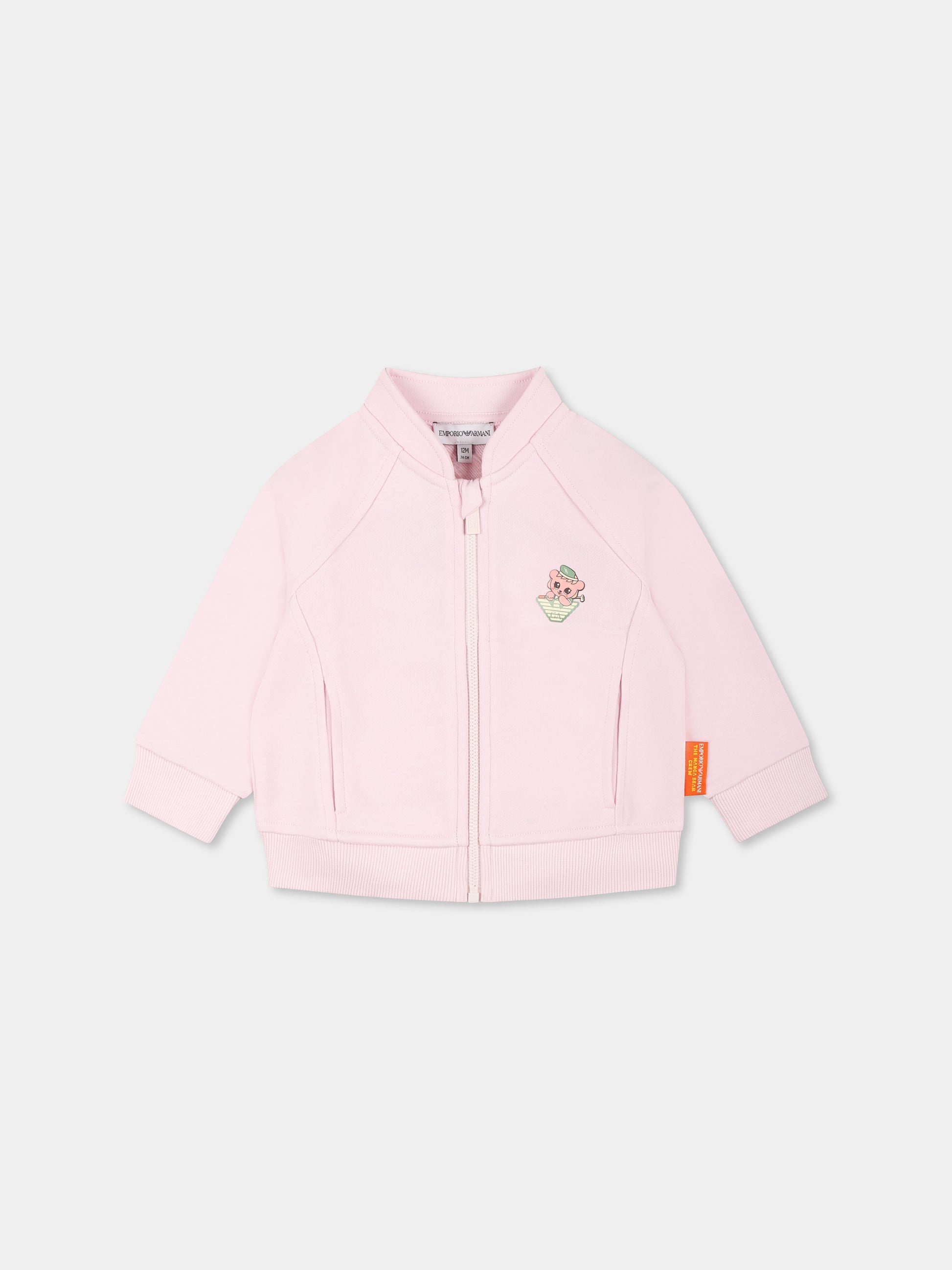 Felpa rosa per neonata con Manga Bear,Emporio Armani,EB000276 AF13552 U4271