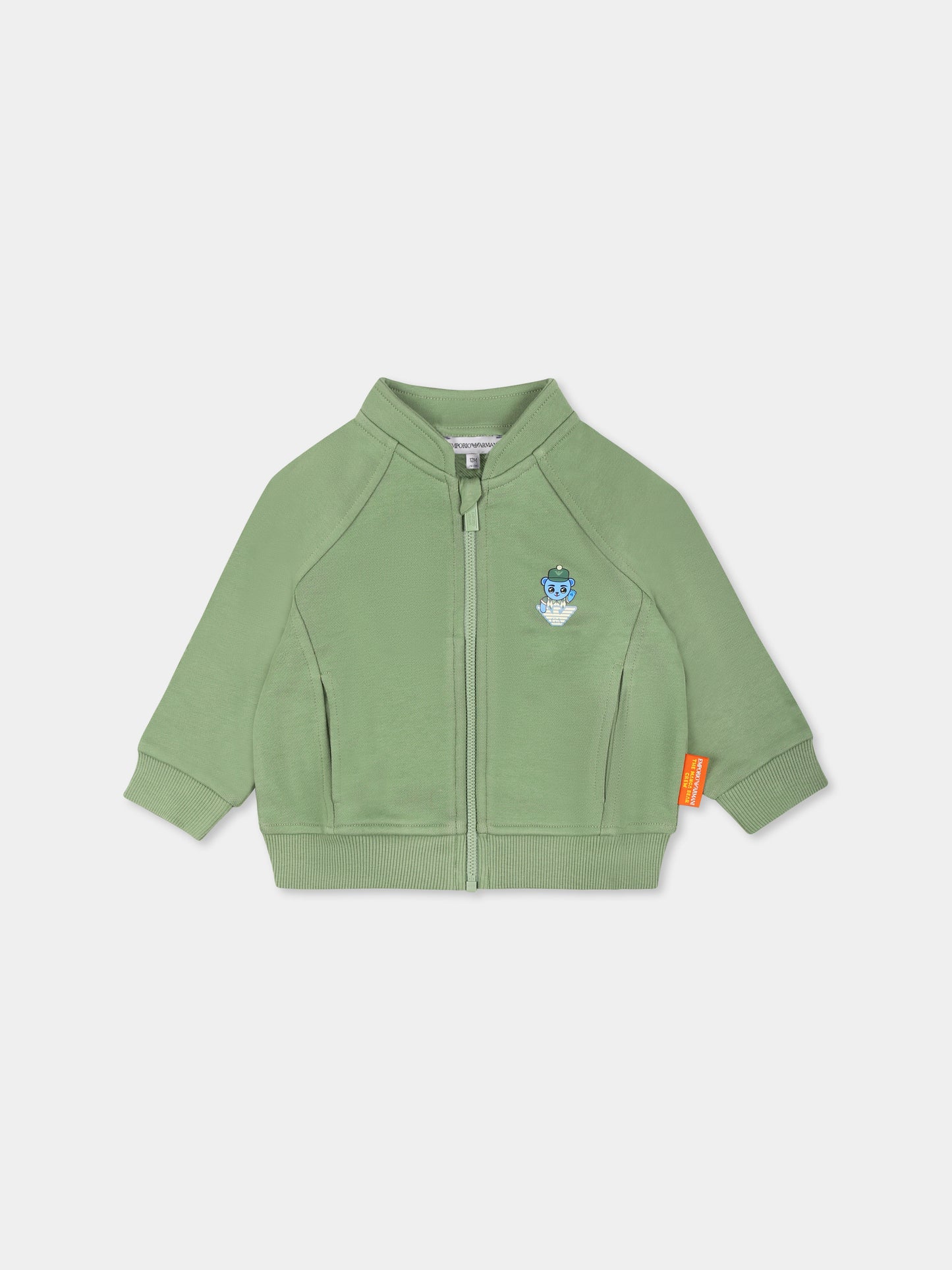 Felpa verde per neonato con Manga Bear,Emporio Armani,EB000276 AF13552 U7201