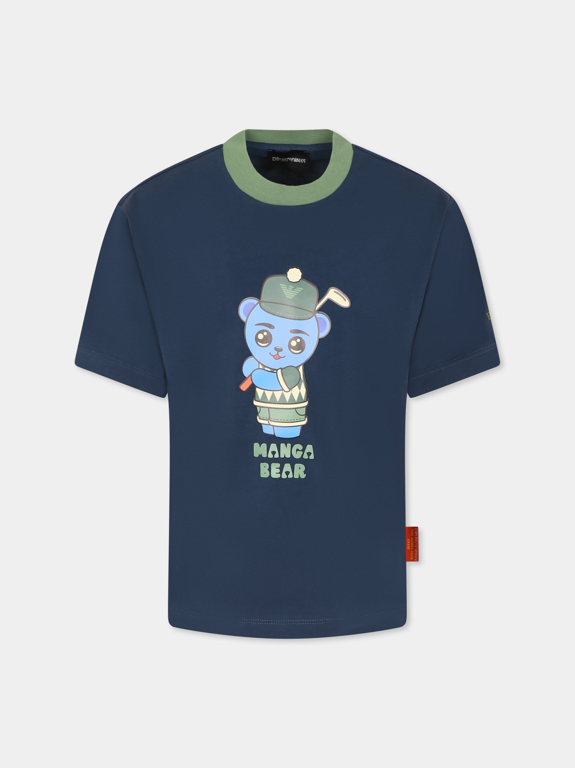 T-shirt blu per bambino con Manga Bear,Emporio Armani,EB000395 AF14768 UB150