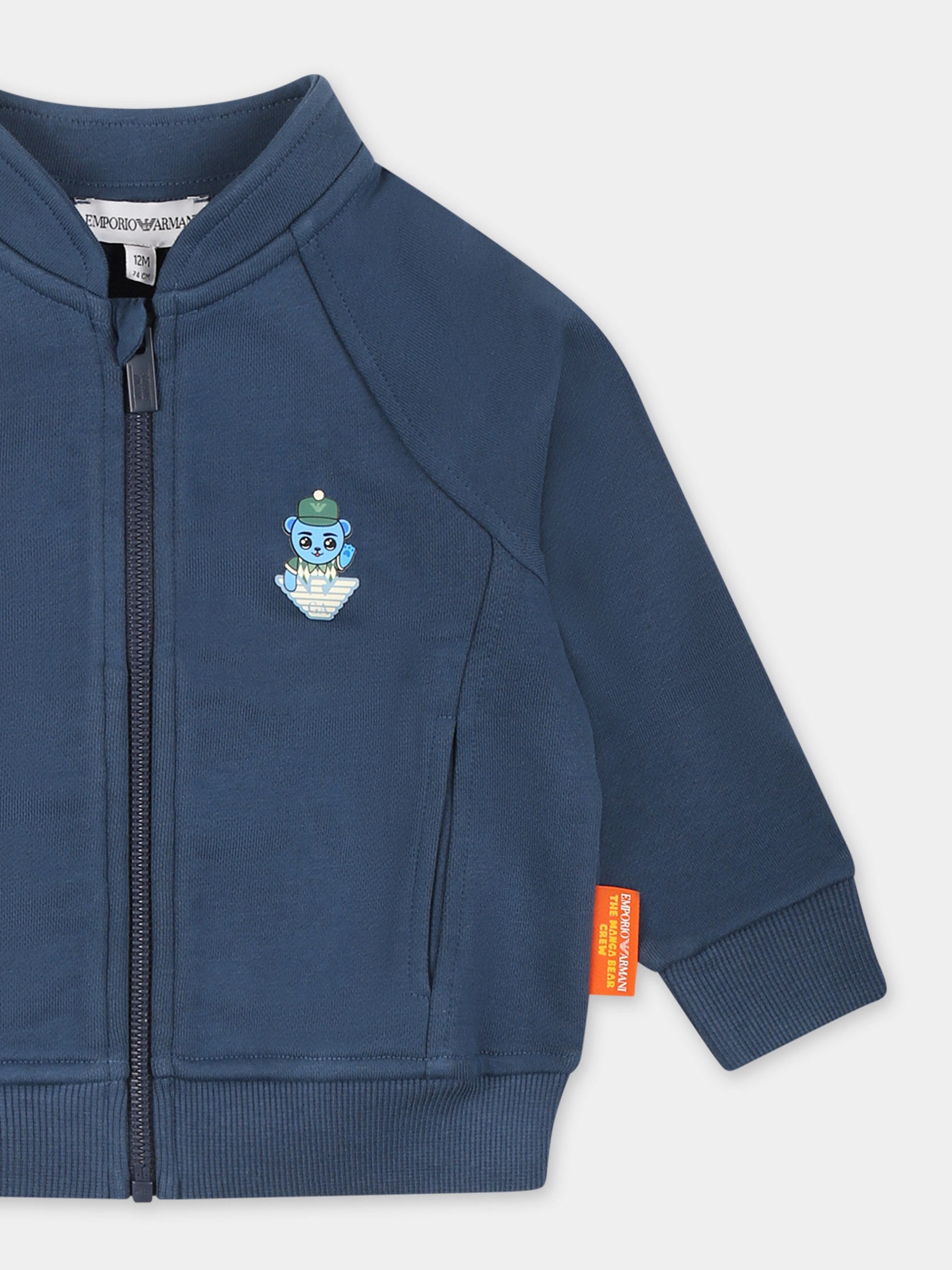 Felpa blu per neonato con Manga Bear,Emporio Armani,EB000276 AF13552 UB150
