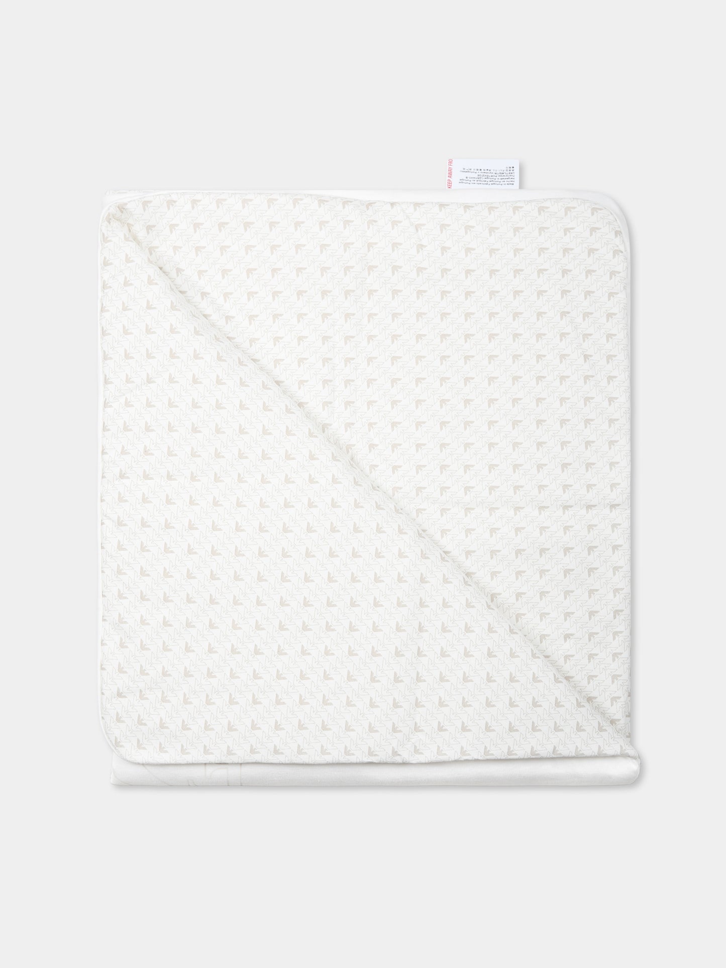 White blanket for baby boy with beige logo