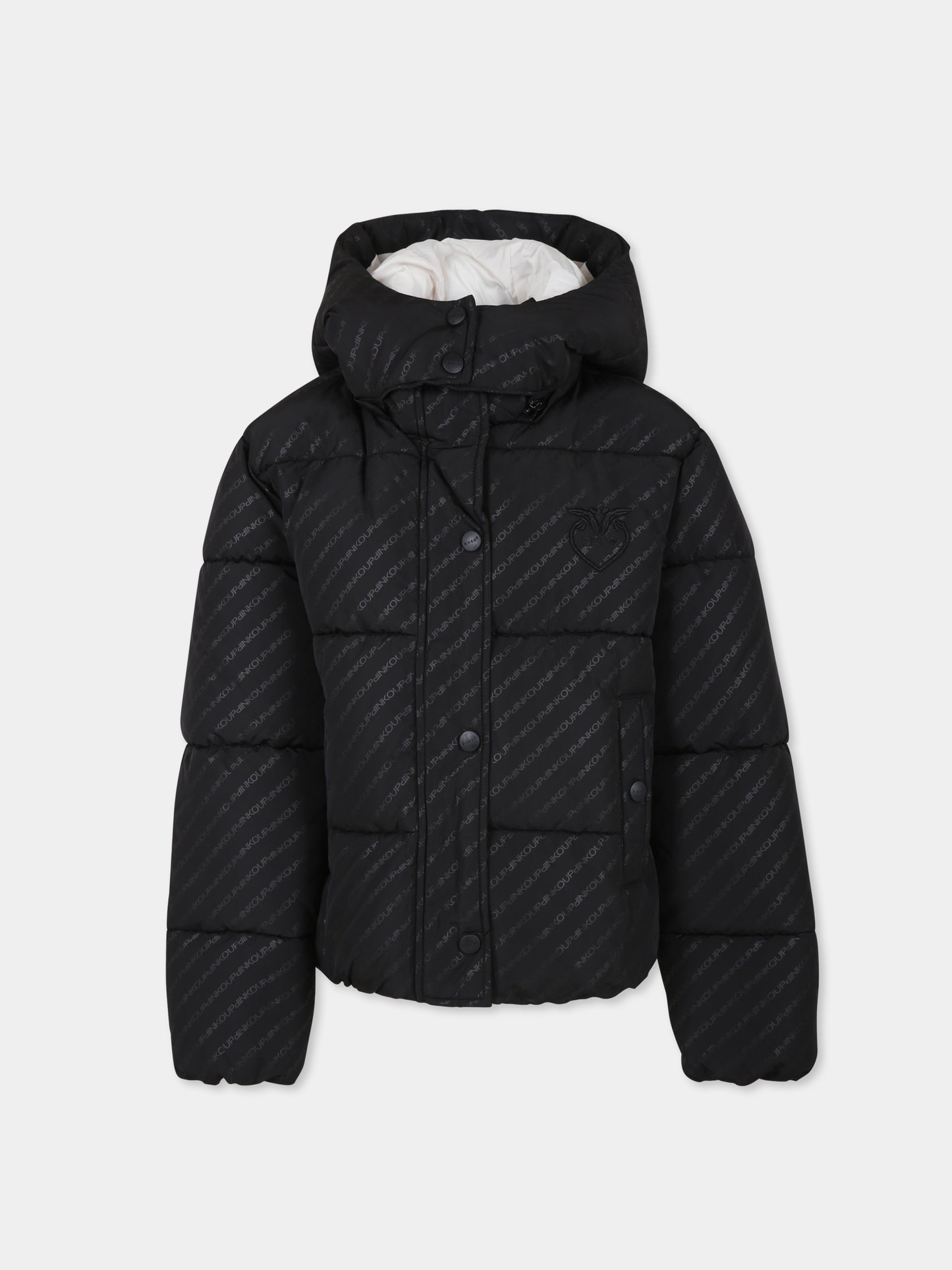 Piumino nero per bambina con logo all over,Pinko,F3PIJGPF069 110