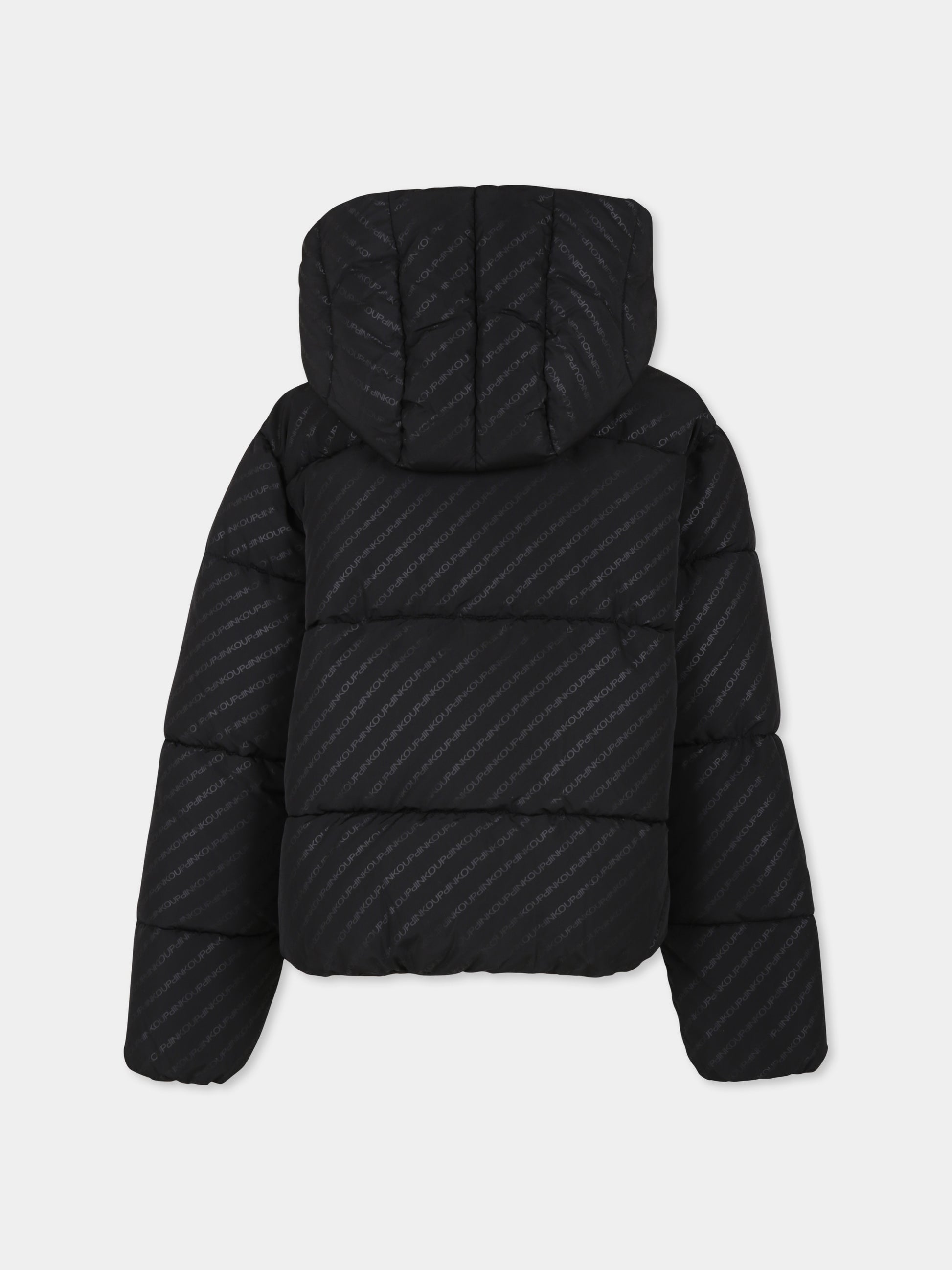 Piumino nero per bambina con logo all over,Pinko,F3PIJGPF069 110