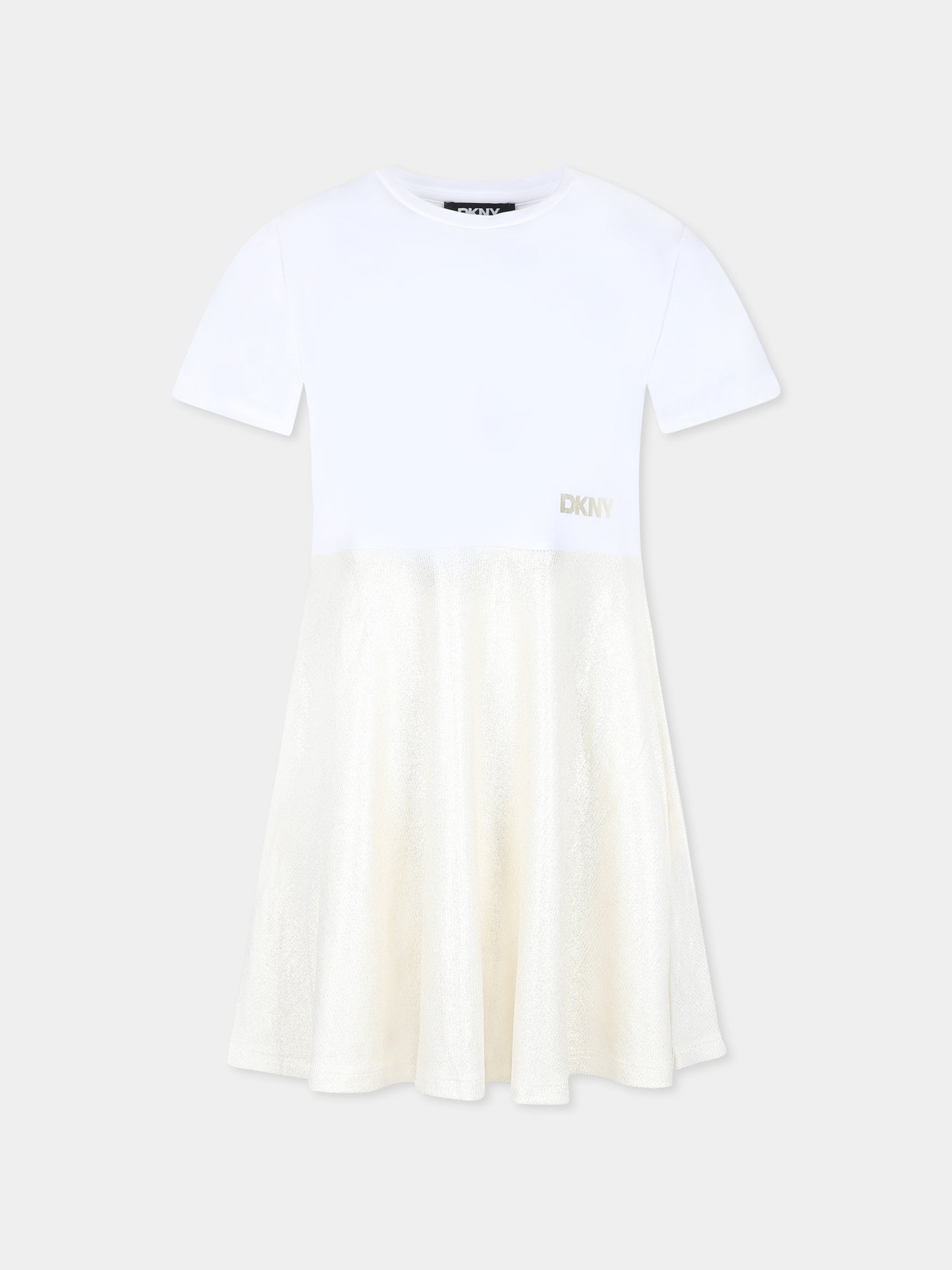 Vestito bianco per bambina con logo,Dkny,D62244 560