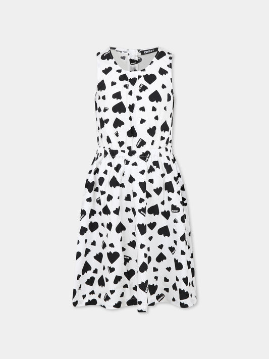 Vestito bianco per bambina con cuori all over,Dkny,D62328 N50
