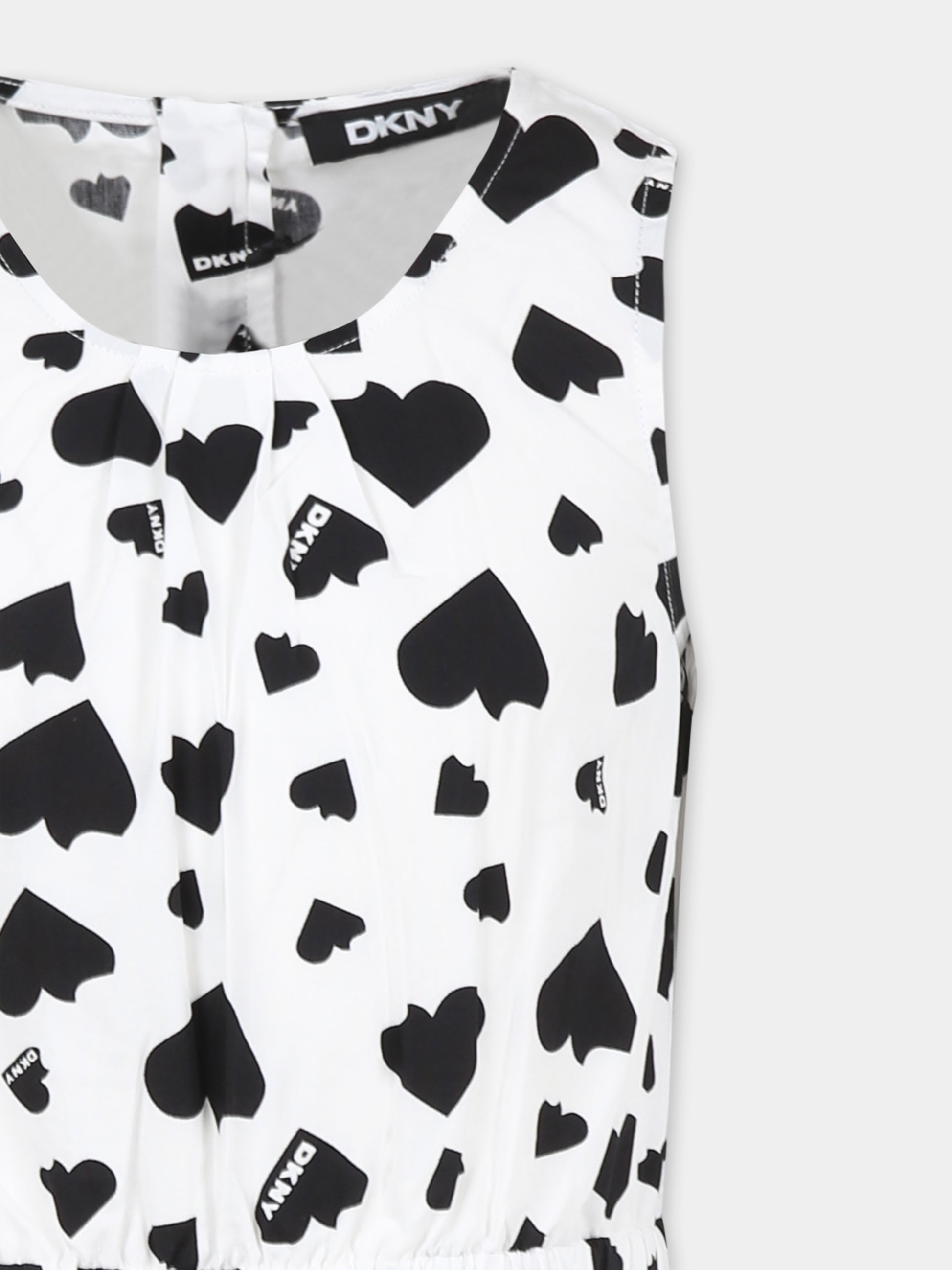 Vestito bianco per bambina con cuori all over,Dkny,D62328 N50