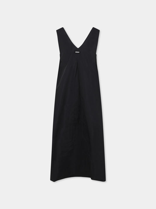 Vestito nero per bambina con logo,Dkny,D62329 09B