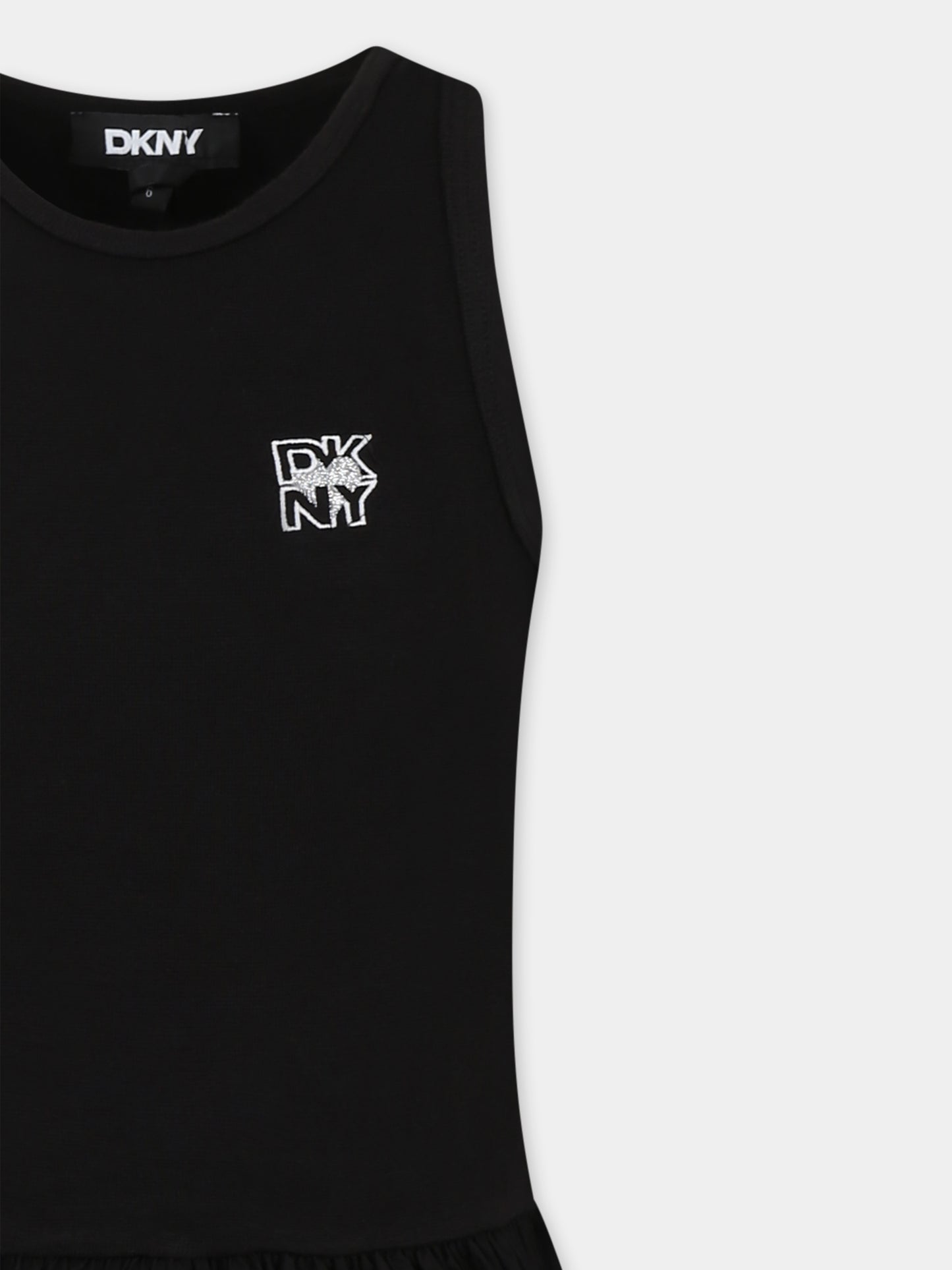 Vestito nero per bambina con logo,Dkny,D62318 09B