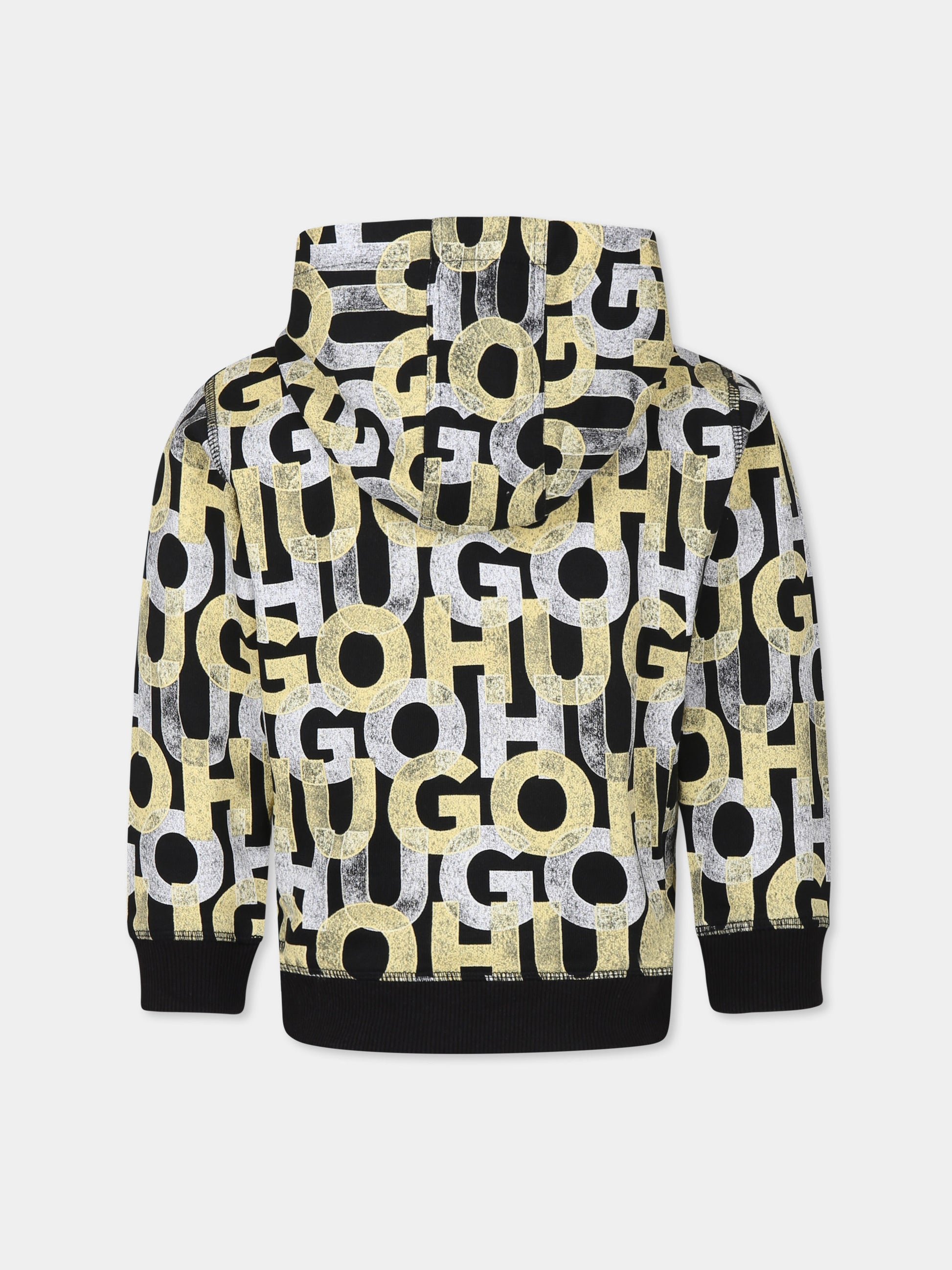 Felpa nera per bambino con logo all over,Hugo,G00358 M55