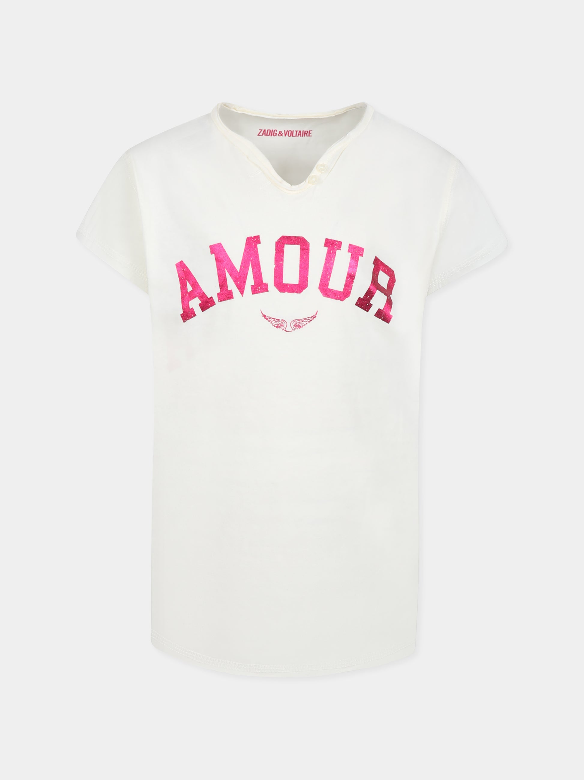 T-shirt avorio per bambina con scritta,Zadig & Voltaire Kids,X60313 195