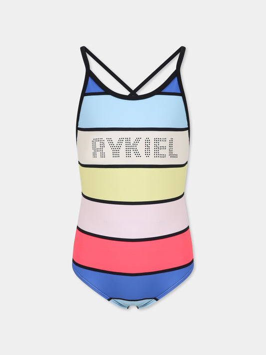 Multicolor swimsuit for girl with logo