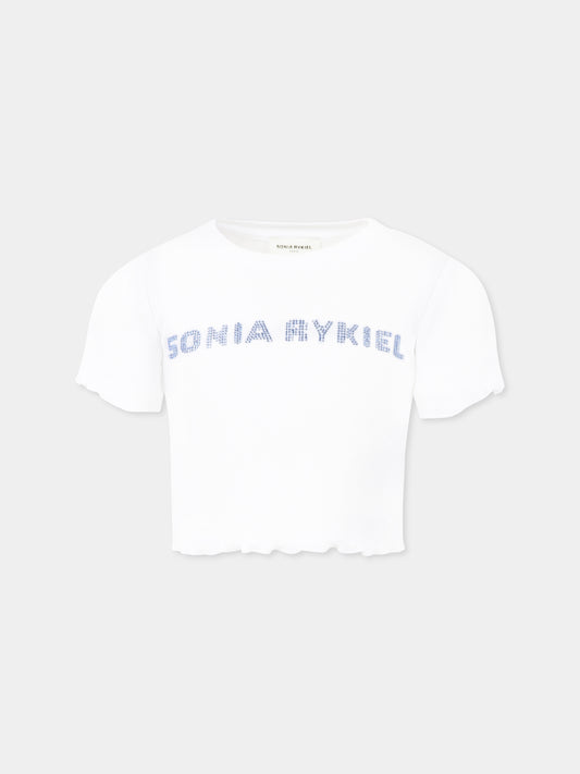 T-shirt bianca per bambina con logo,Sonia Rykiel Paris,A00300 10P