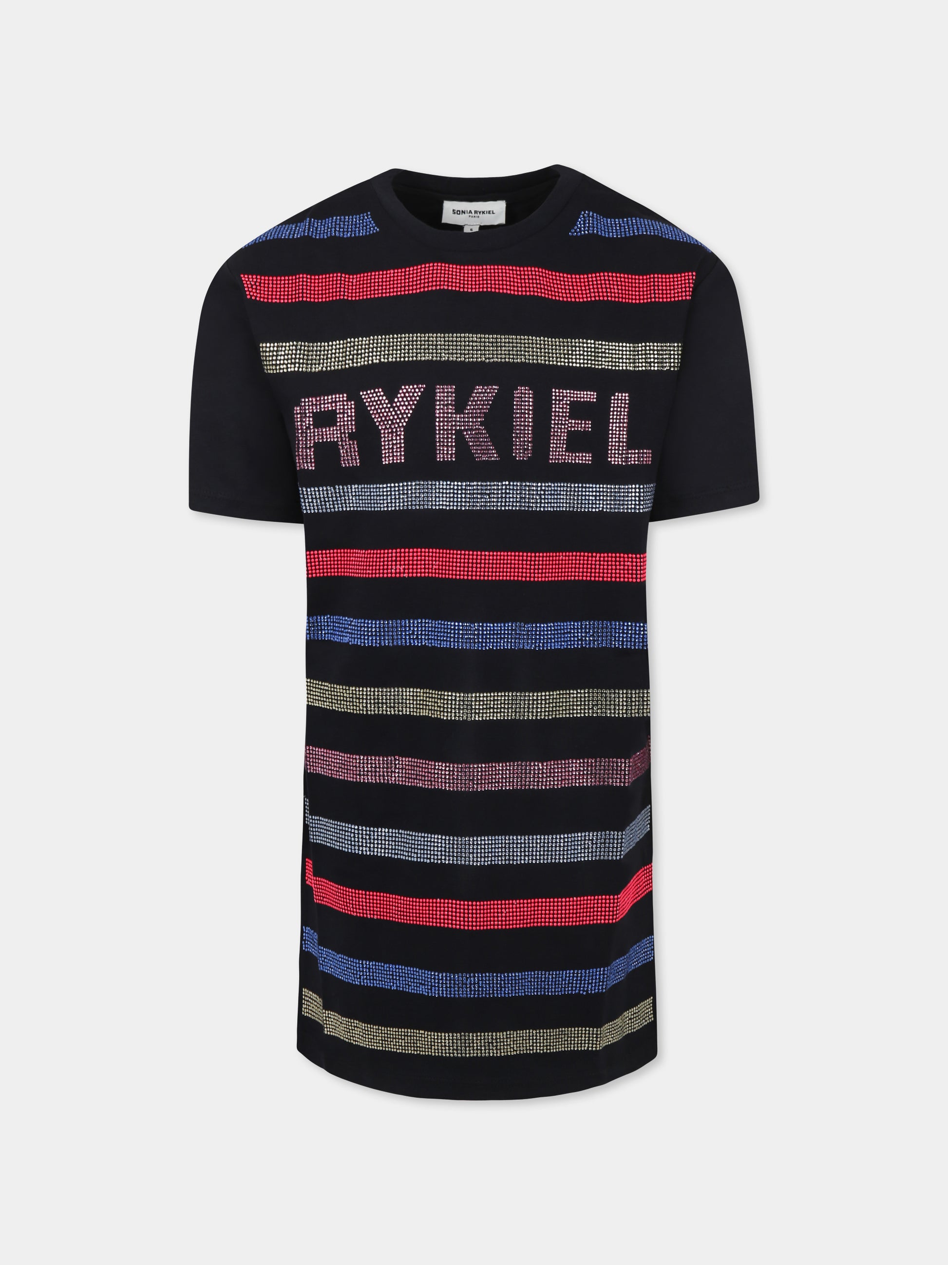 Vestito nero per bambina con logo e strass,Sonia Rykiel Paris,A00269 09B