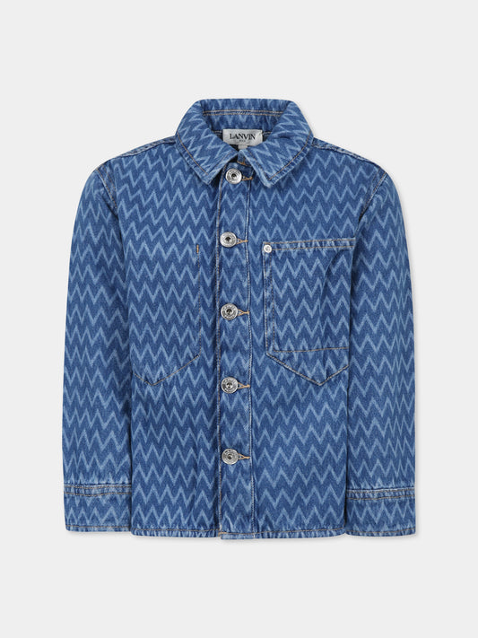 Camicia denim per bambino con logo e motivo Curb,Lanvin Petite,N30227 Z03