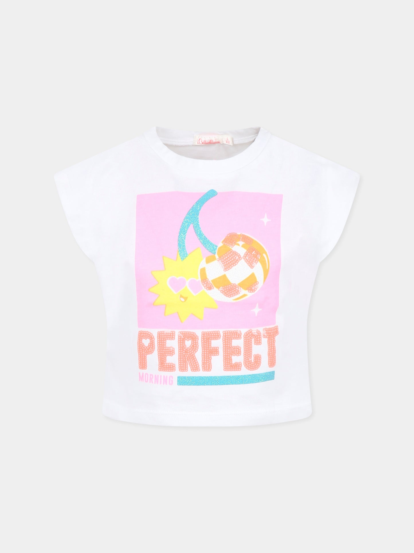 T-shirt bianca per bambina con ciliegie e scritta,Billieblush,U21038 10P
