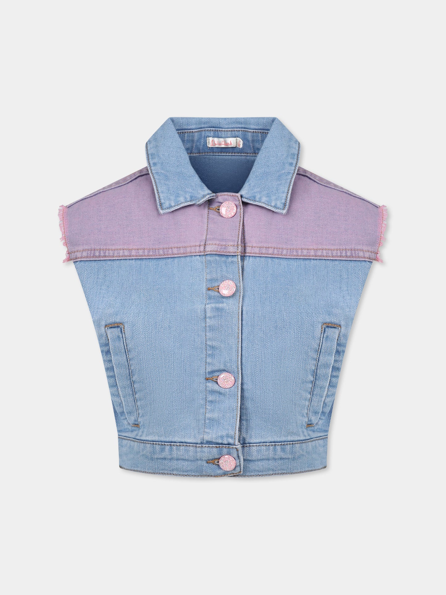 Gilet denim per bambina con scritta,Billieblush,U21069 Z13