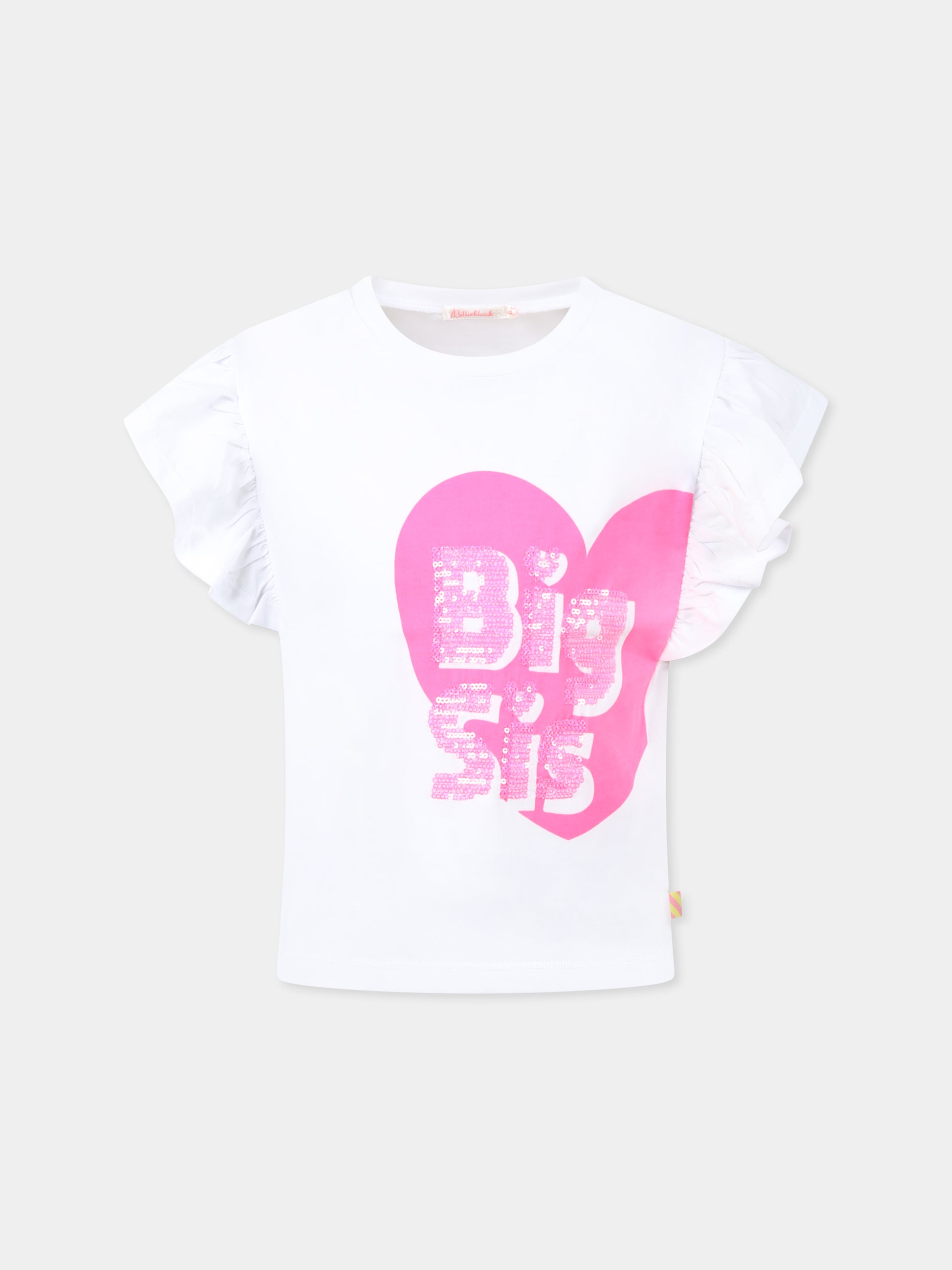 T-shirt bianca per bambina con cuore,Billieblush,U21045 10P