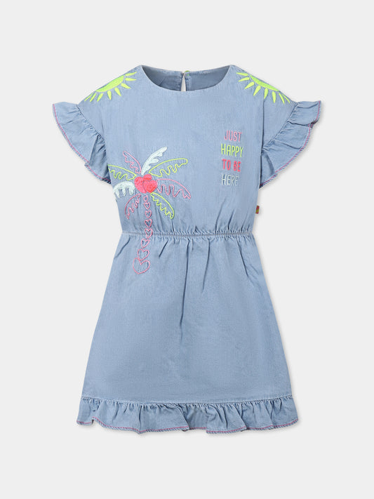 Vestito denim per bambina con palma e scritta,Billieblush,U21024 Z04