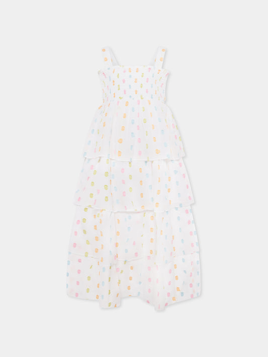 Vestito bianco per bambina con pois all over,Billieblush,U20961 10P