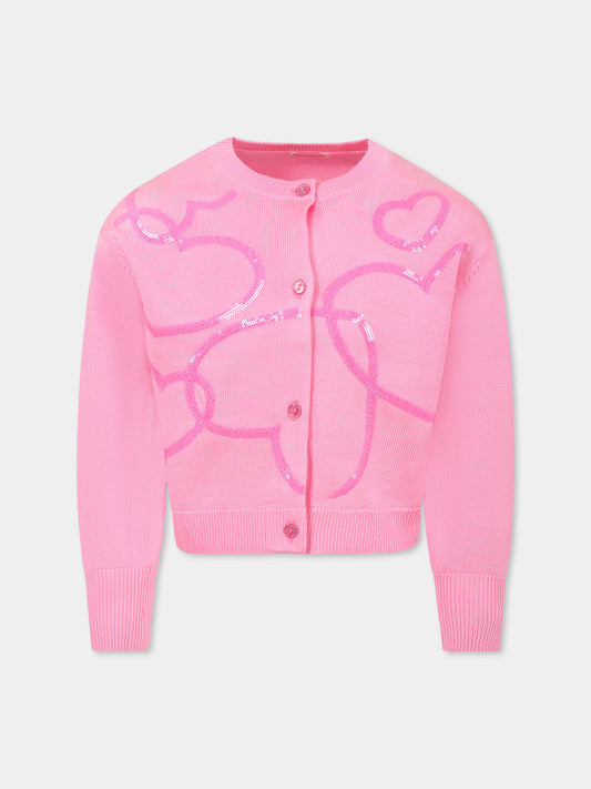 Cardigan rosa per bambina con cuori,Billieblush,U20883 462