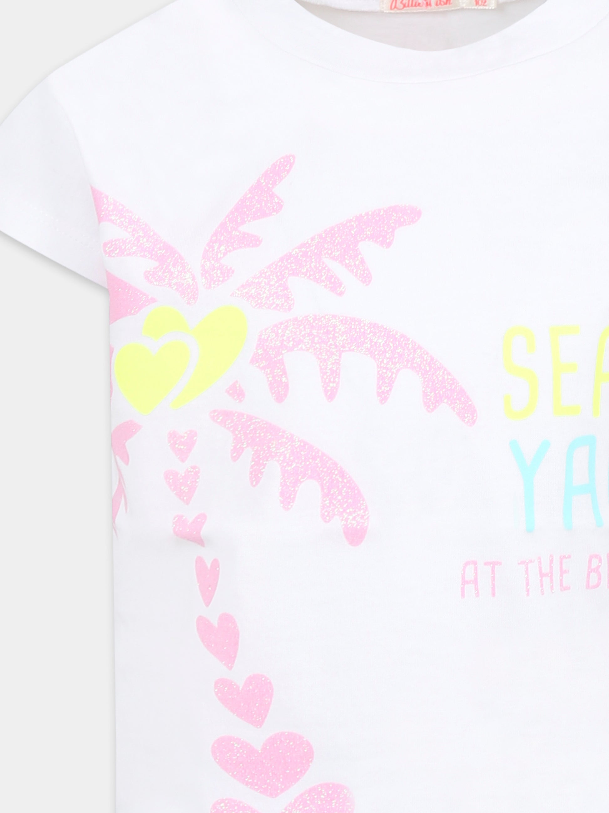 T-shirt bianca per bambina con palma e scritta,Billieblush,U20949 10P