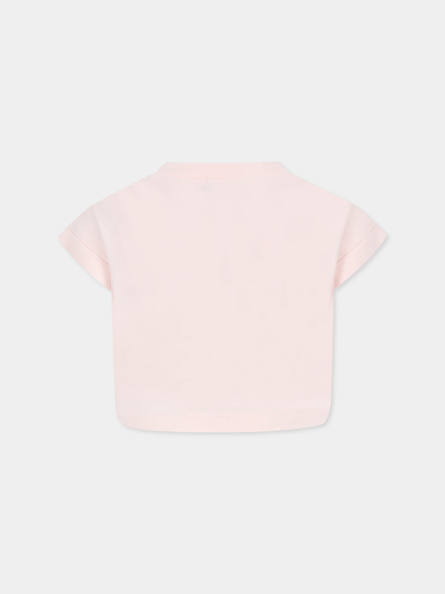 Pink crop t-shirt for girl with sun