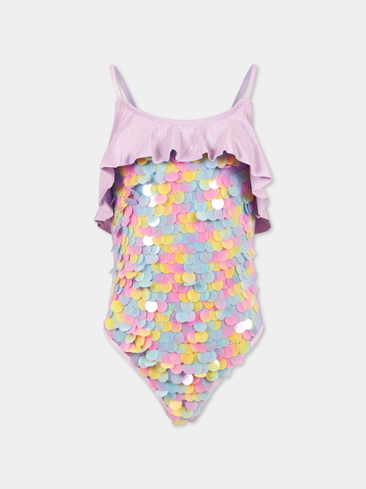 Costume intero viola per bambina con paillettes,Billieblush,U20925 Z41