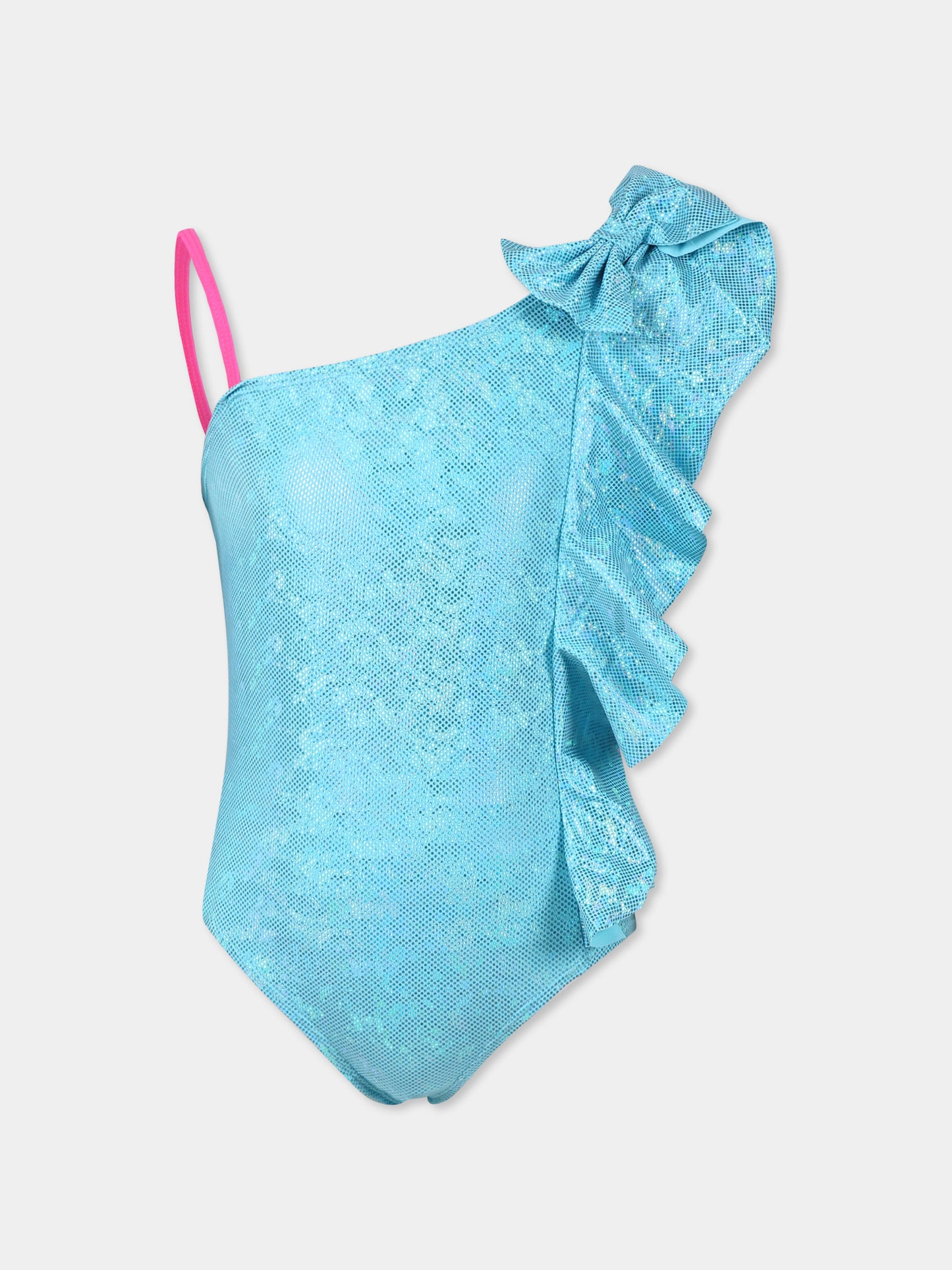 Light blue swimsuit for girl with bow