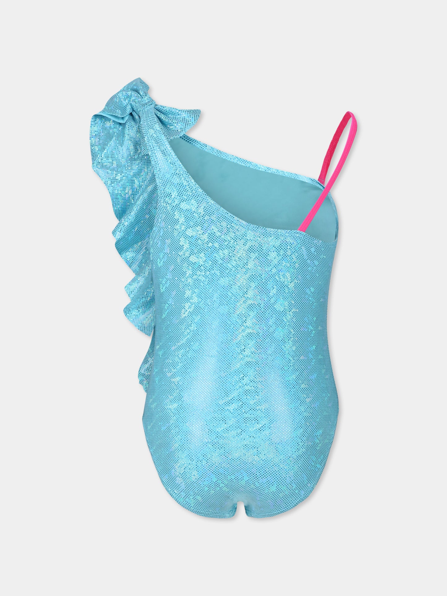 Light blue swimsuit for girl with bow
