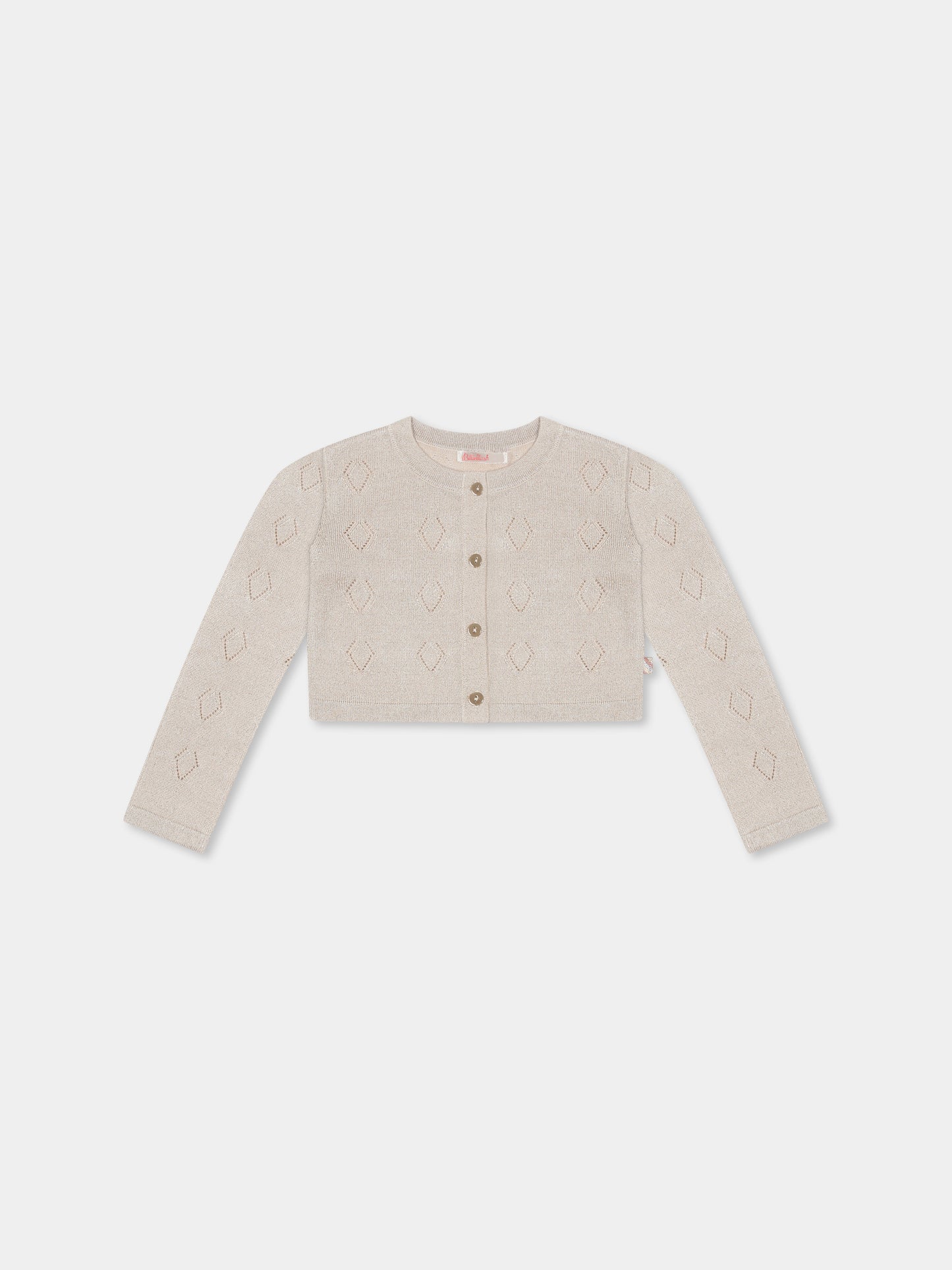 Cardigan beige crop per bambina con dettagli in lurex,Billieblush,U21106 Z99
