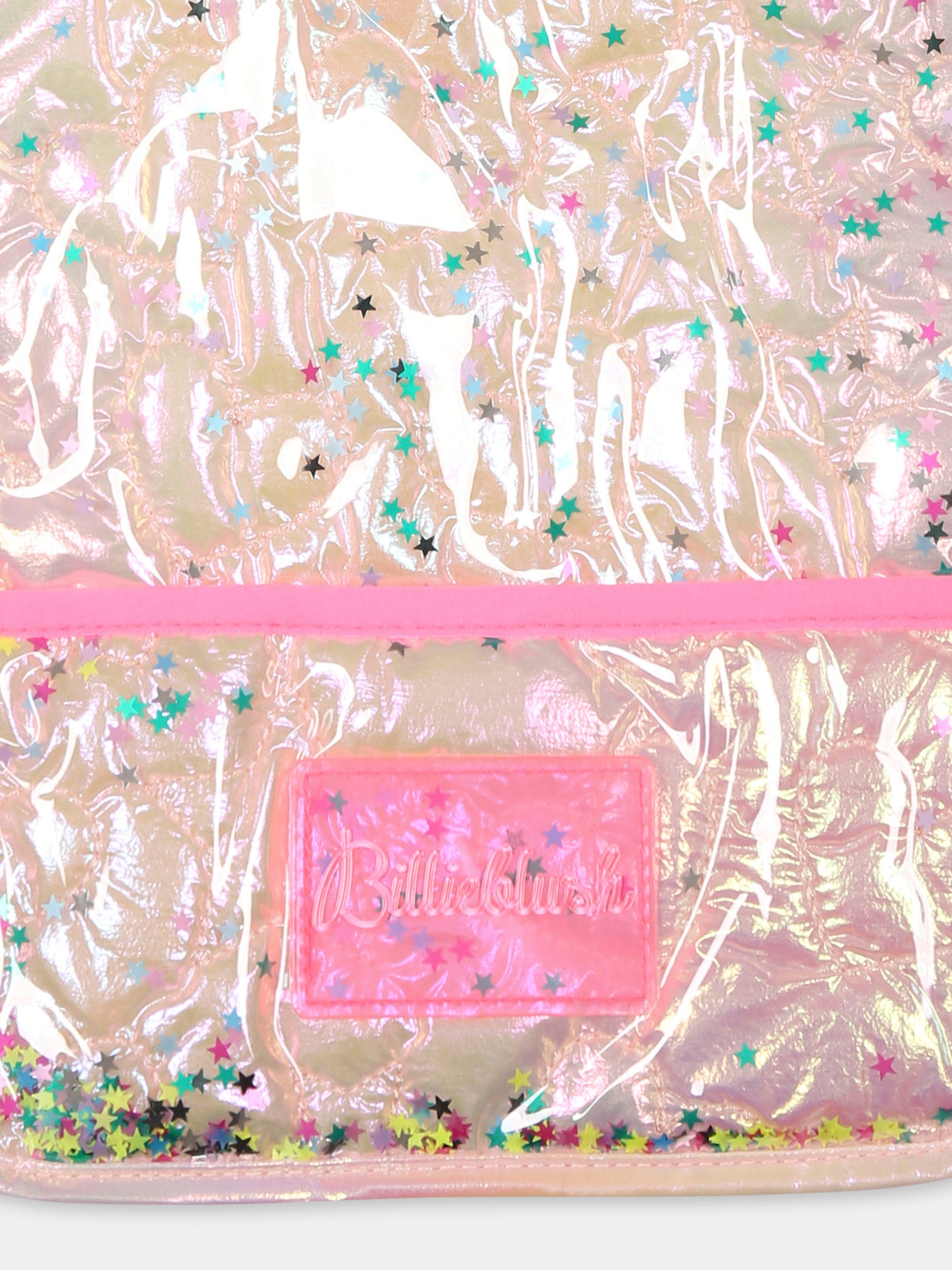 Bavaglino rosa per neonata con logo e paillettes,Billieblush,U21088 45S