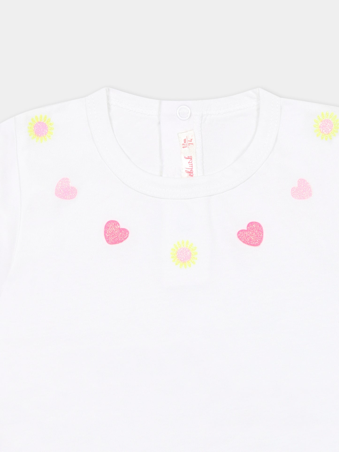 T-shirt bianca per neonata con cuori e fiori,Billieblush,U21105 10P
