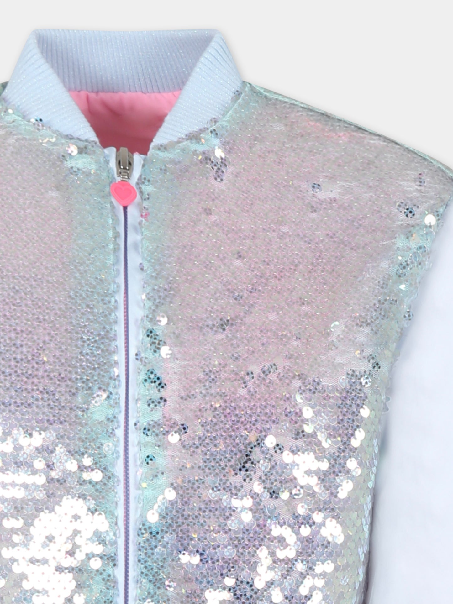 Bomber celeste per bambina con paillettes e logo,Billieblush,U20884 74A