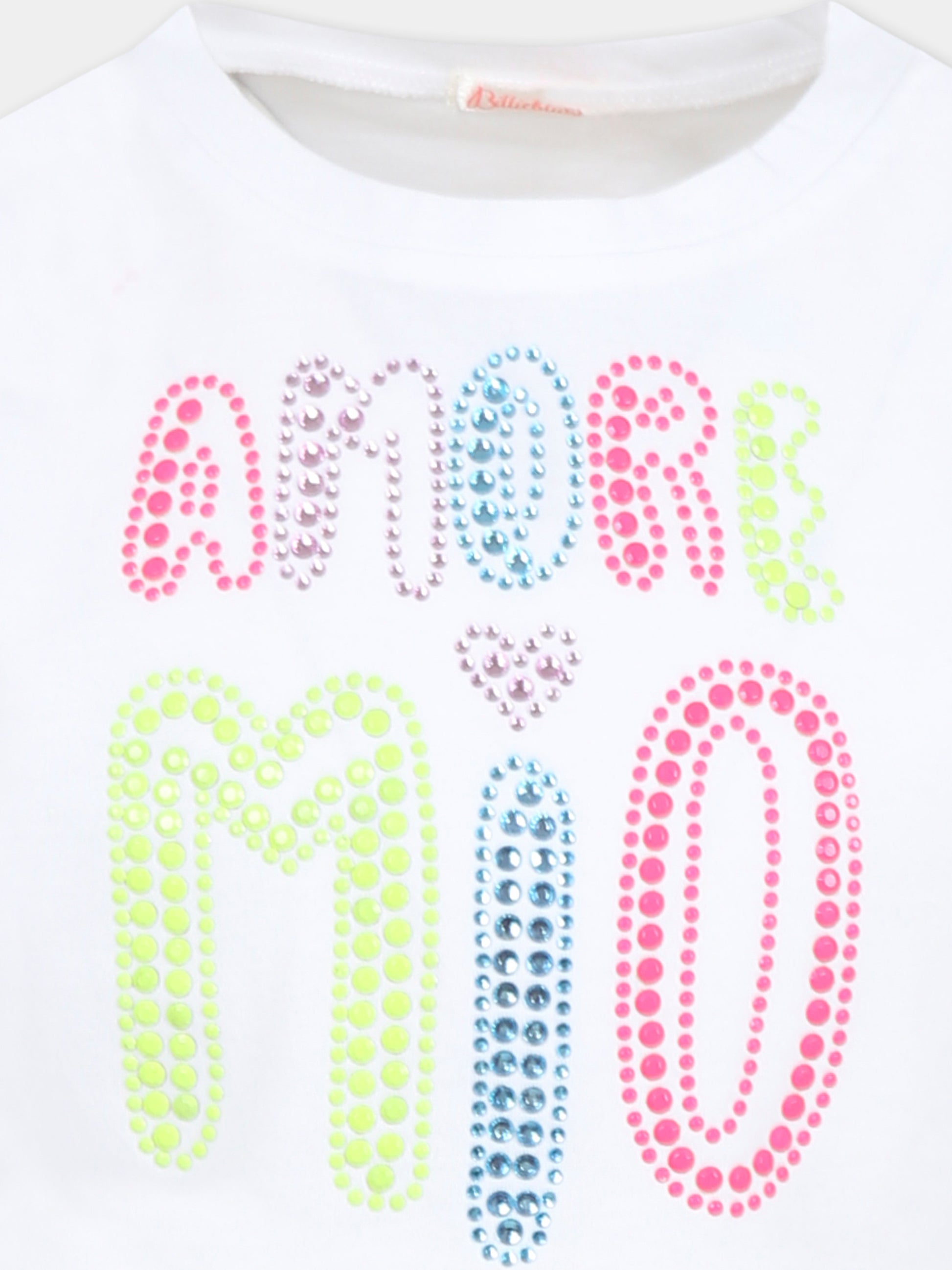 T-shirt crop bianca per bambina con scritta,Billieblush,U20941 10P