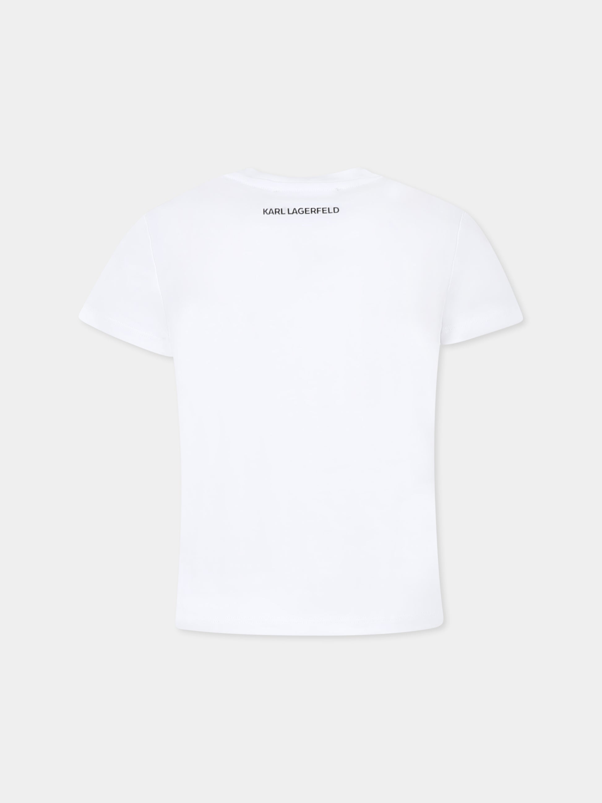 T-shirt bianca per bambina con logo e strass,Karl Lagerfeld Kids,Z30571 10P