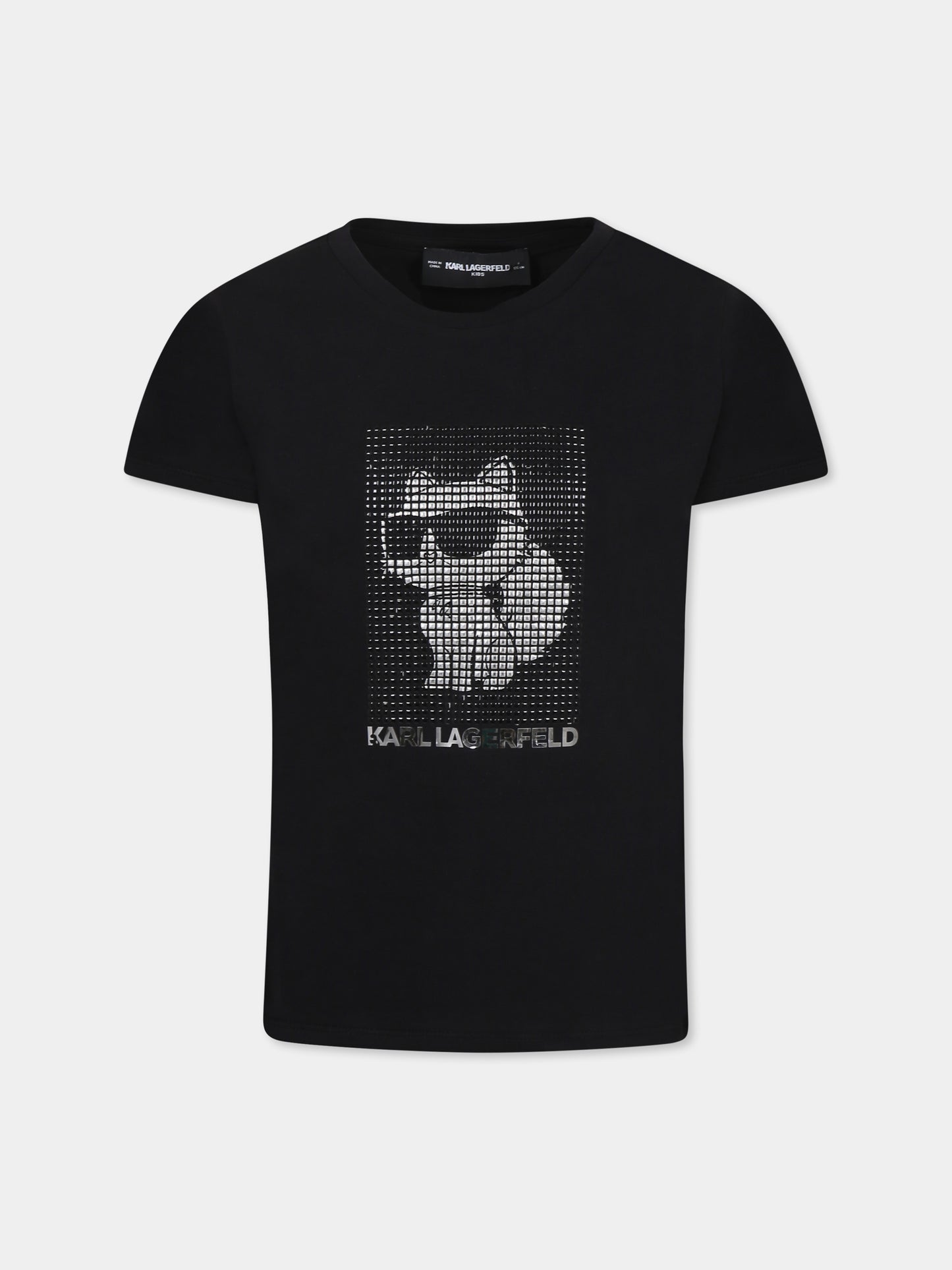 T-shirt nera per bambina con Choupette,Karl Lagerfeld Kids,Z30489 09B