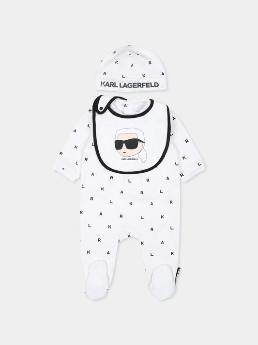 Set tutina bianco per neonati con logo e stampa Karl Lagerfeld,Karl Lagerfeld Kids,Z30511 N50