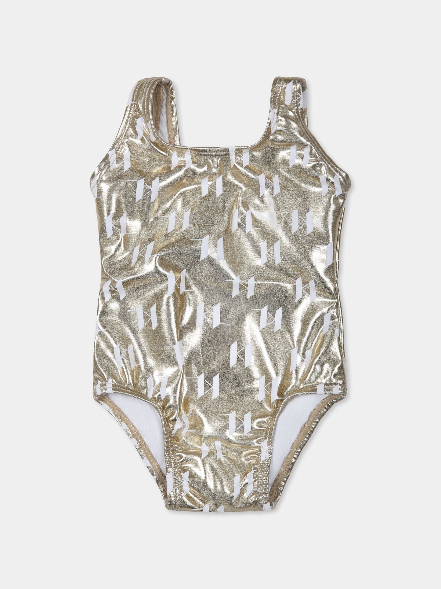 Gold swimsuit for baby girl with logo