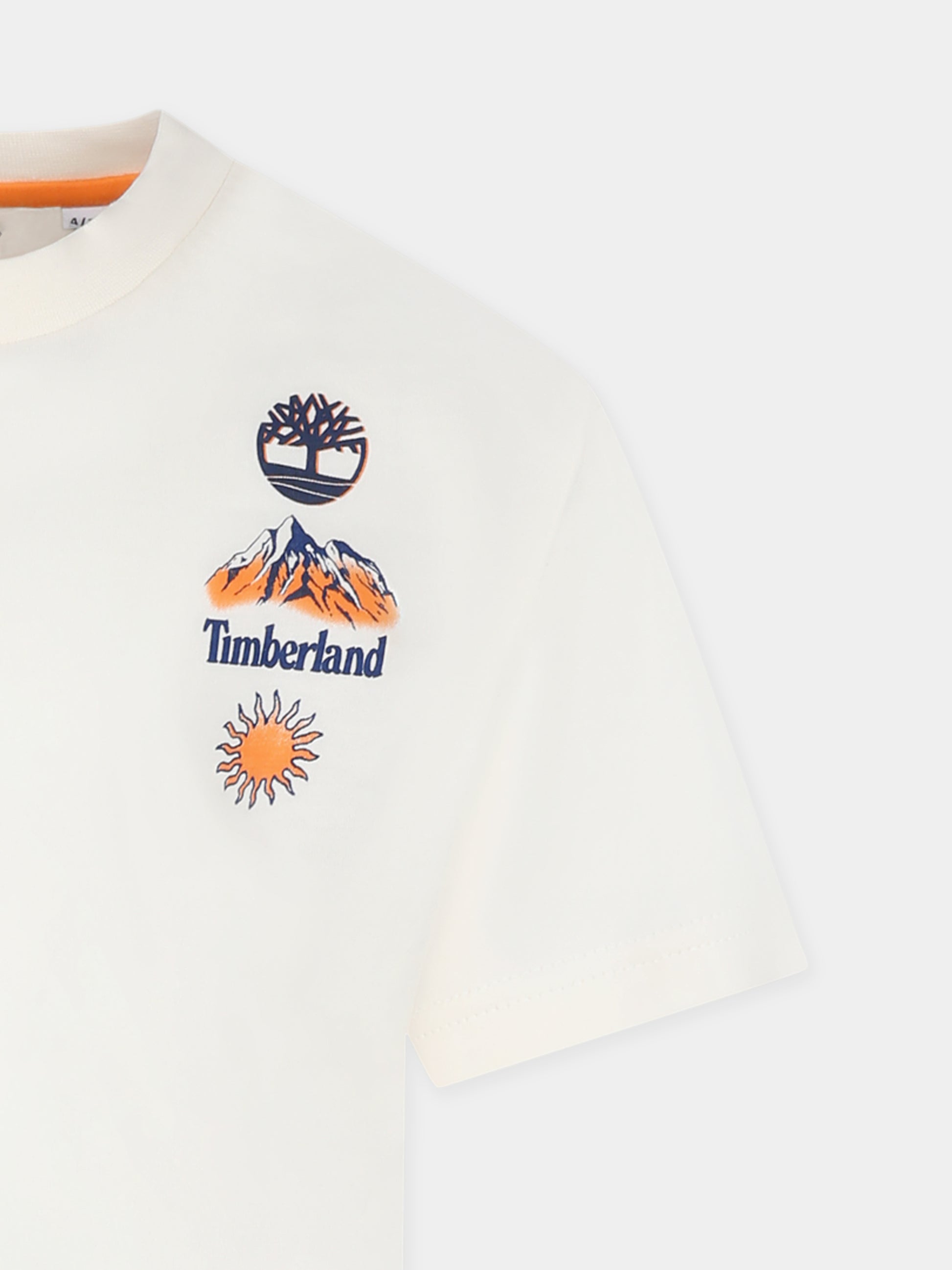 T-shirt avorio per bambino con logo e stampa paesaggio,Timberland,T60434 190