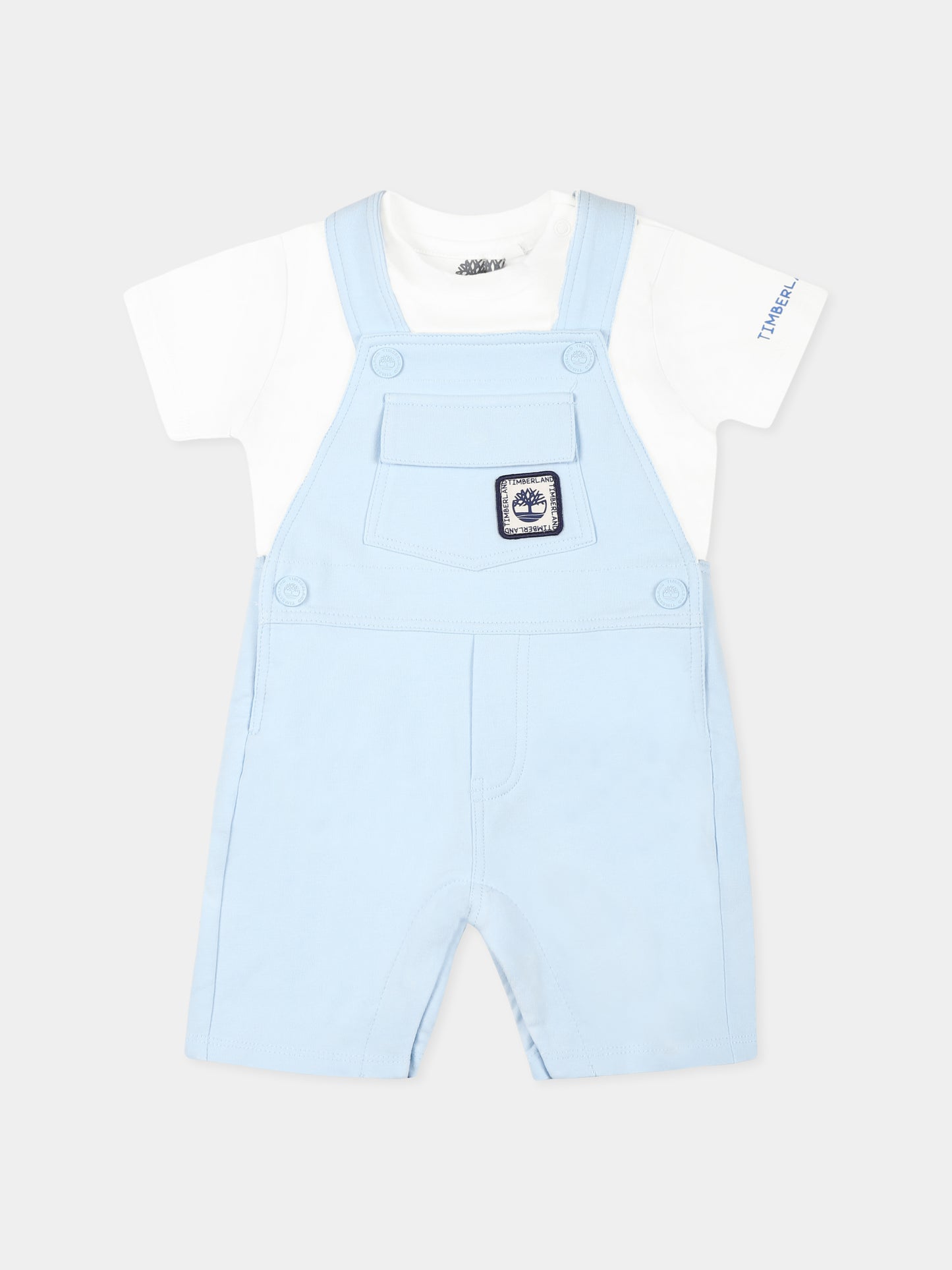Completo salopette celeste per neonato con logo,Timberland,T60399 78B