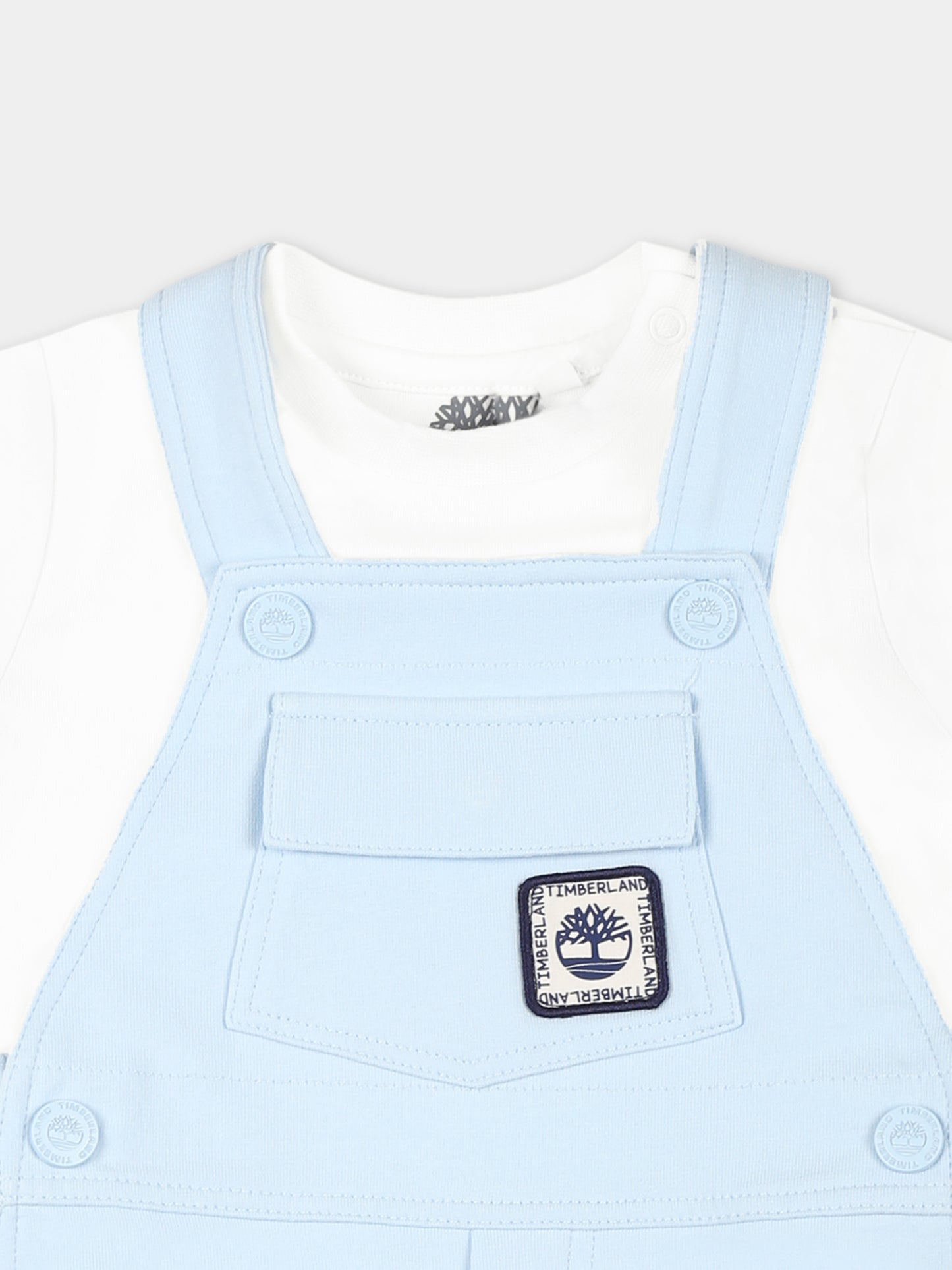 Completo salopette celeste per neonato con logo,Timberland,T60399 78B